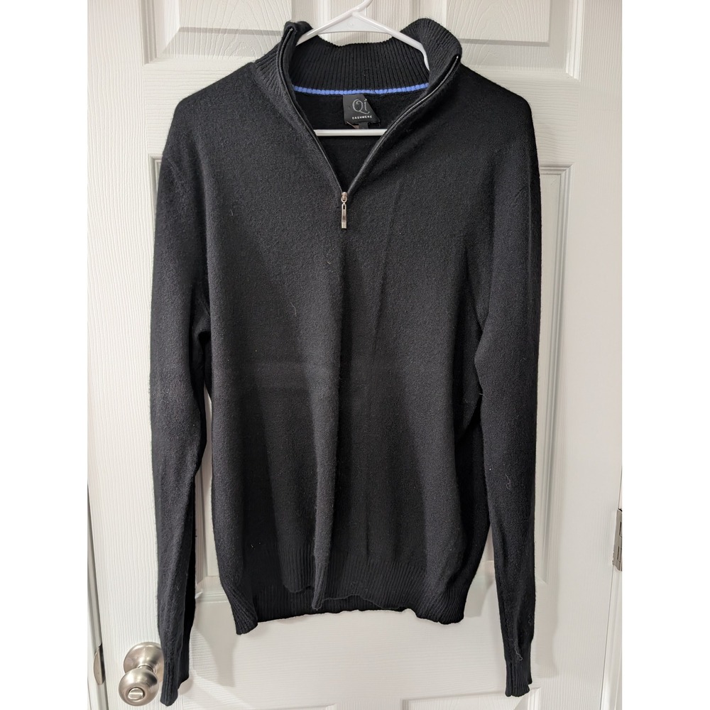 Qi Cashmere, Mens XL, 100% Cashmere Sweater, Black Quarter Zip, Quiet Luxury,